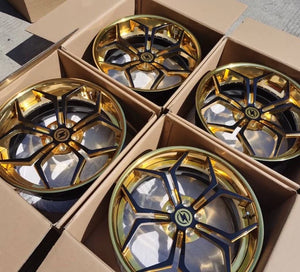 Custom 2-Piece Forged Wheel Set Gold and Black for Tesla