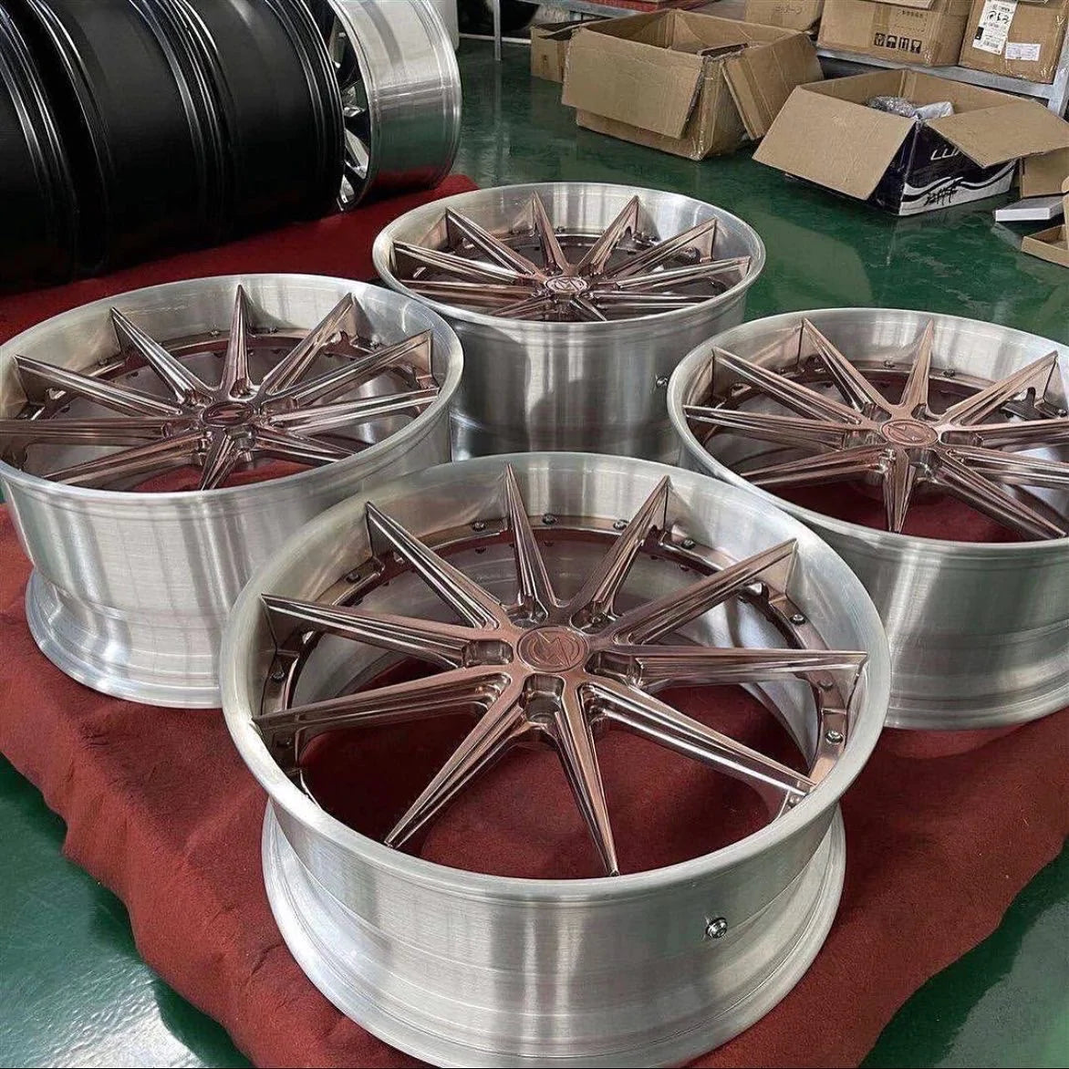 Custom 2-Piece Forged Wheel Set Rose Gold and Brushed Aluminum for Tesla Model S